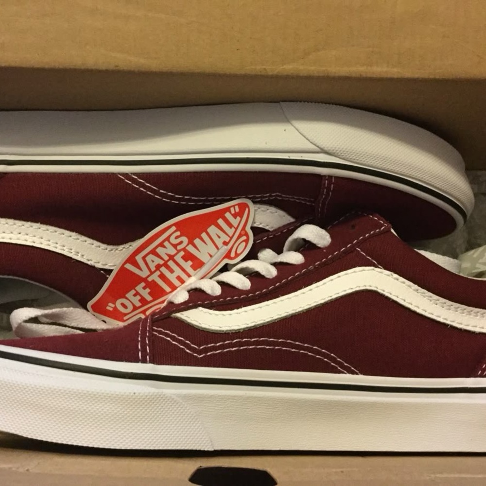 Vans Maroon and White Classic Sneakers